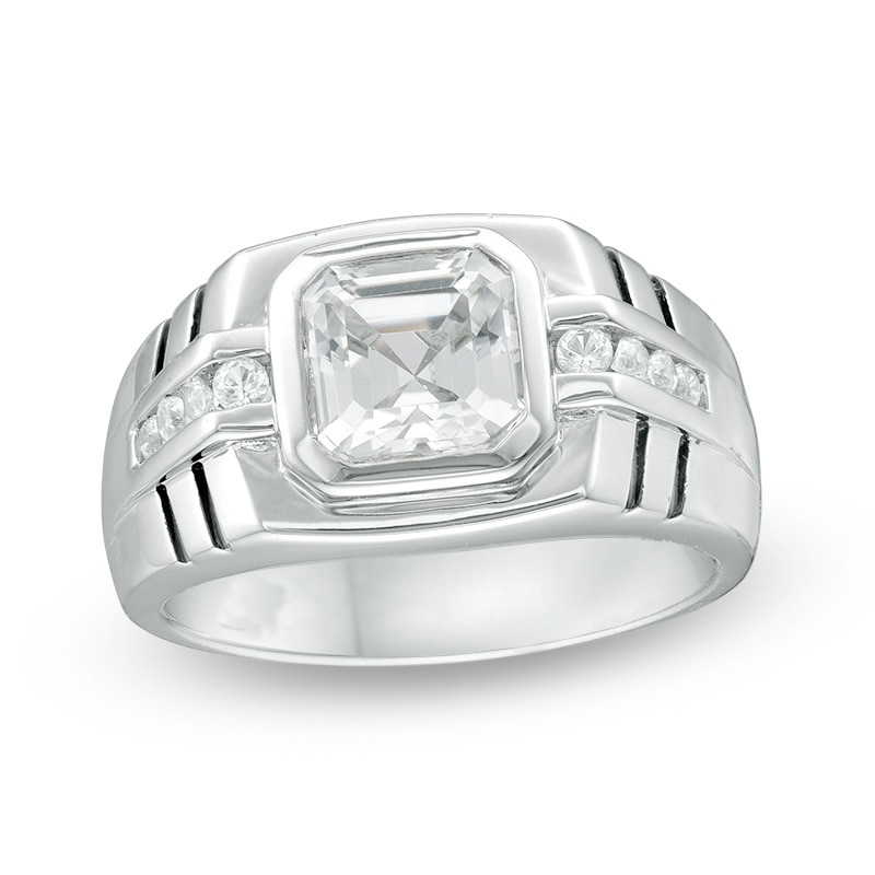 Main Image 1 of 8.0mm Asscher-Cut Lab-Created White Sapphire Ring in Sterling Silver
