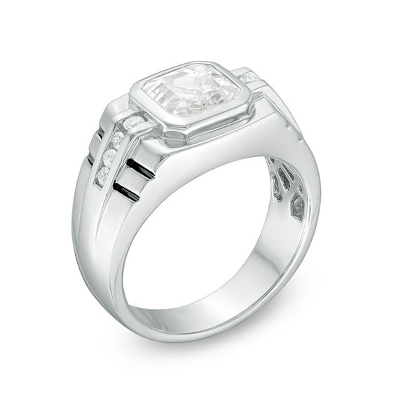 8.0mm Asscher-Cut Lab-Created White Sapphire Ring in Sterling Silver
