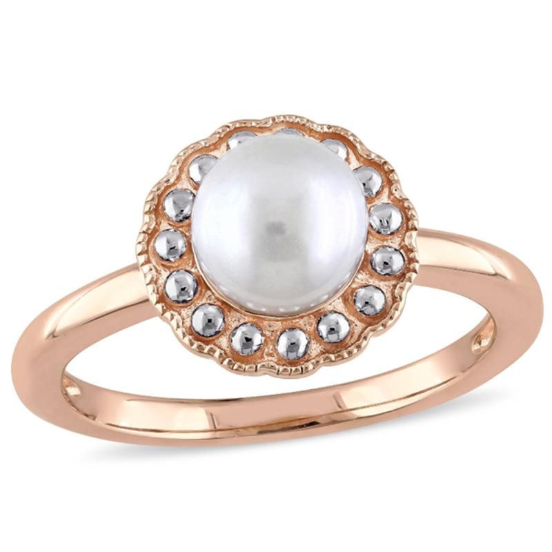 Cultured Freshwater Pearl Flower Vintage-Style Rose Gold engagement ring