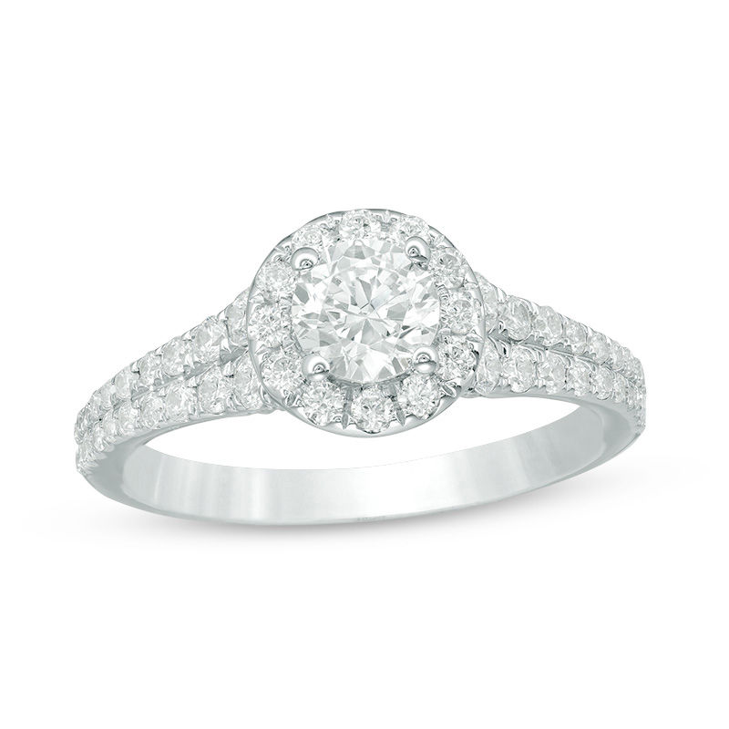 Main Image 1 of Celebration Ideal 1-1/4 CT. T.W. Certified Diamond Frame Engagement Ring in 14K Two-Tone Gold (I/I1)