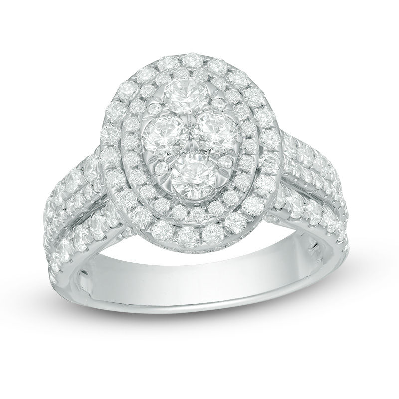 Main Image 1 of 2 CT. T.W. Quad Diamond Double Oval Frame Multi-Row Engagement Ring in 14K White Gold