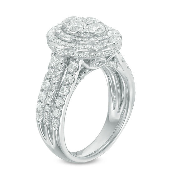 2 CT. T.w. Quad Diamond Double Oval Frame Multi-Row Engagement Ring in 14K White Gold