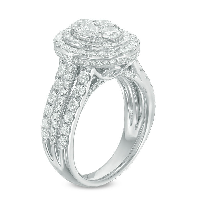 Main Image 2 of 2 CT. T.W. Quad Diamond Double Oval Frame Multi-Row Engagement Ring in 14K White Gold