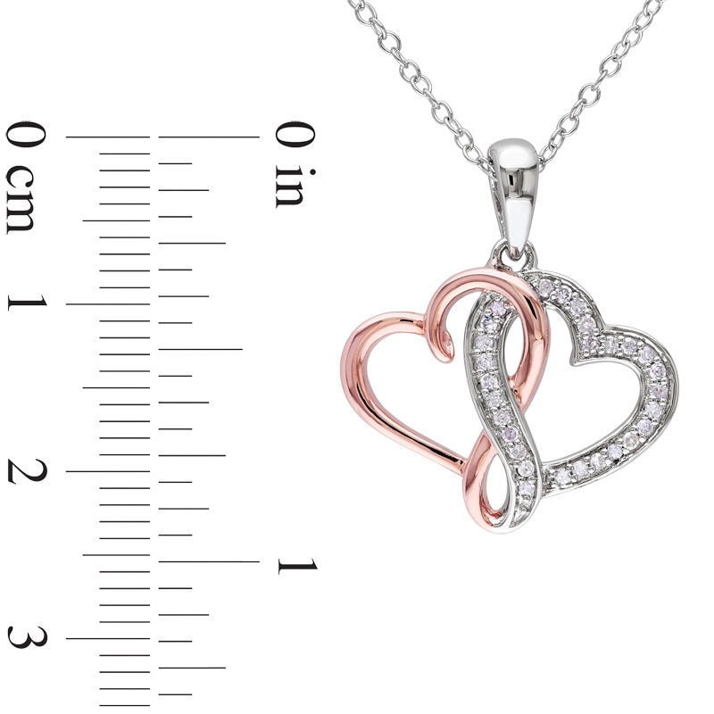 Main Image 4 of 1/5 CT. T.W. Diamond Interlocking Hearts Pendant and Stud Earrings Set in Sterling Silver with Rose Rhodium
