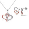 Thumbnail Image 1 of 1/5 CT. T.W. Diamond Interlocking Hearts Pendant and Stud Earrings Set in Sterling Silver with Rose Rhodium