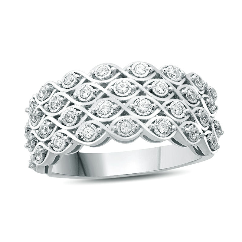 Main Image 1 of 1/3 CT. T.W. Diamond Multi-Row Weave Anniversary Band in Sterling Silver
