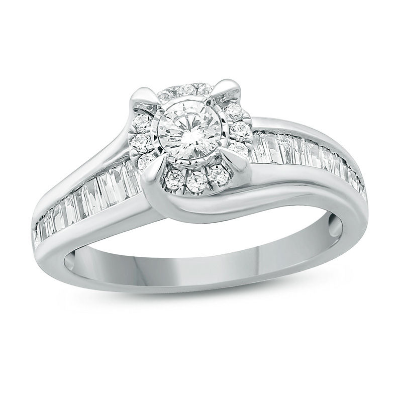 Main Image 1 of 3/4 CT. T.W. Diamond Frame Bypass Engagement Ring in 10K White Gold