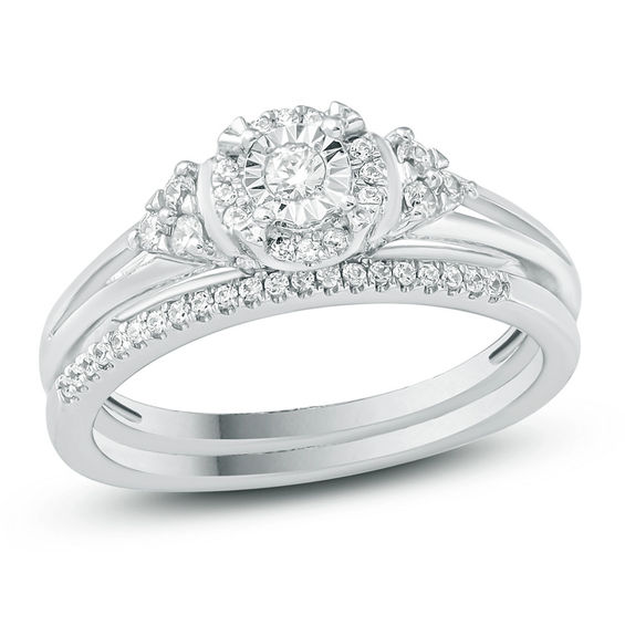 1/4 CT. T.w. Diamond Frame Tri-Sides Bridal Set in Sterling Silver