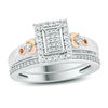 Thumbnail Image 1 of 3/8 CT. T.W. Composite Diamond Rectangle Frame Heart-Sides Bridal Set in Sterling Silver and 14K Rose Gold Plate