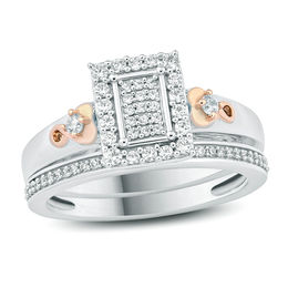 3/8 CT. T.W. Composite Diamond Rectangle Frame Heart-Sides Bridal Set in Sterling Silver and 14K Rose Gold Plate