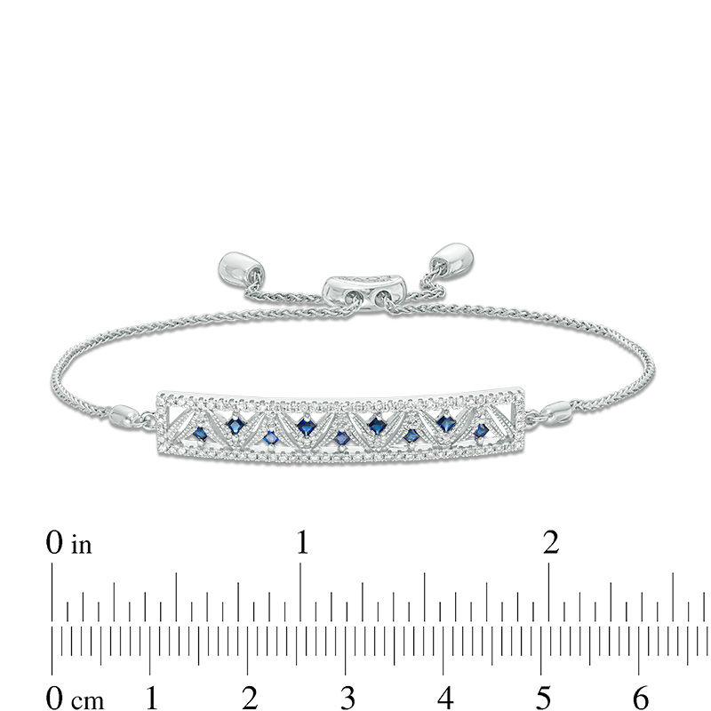 Main Image 3 of Vera Wang Love Collection 1/3 CT. T.W. Diamond and Blue Sapphire Chevron Bolo Bracelet in 14K White Gold - 8.0"