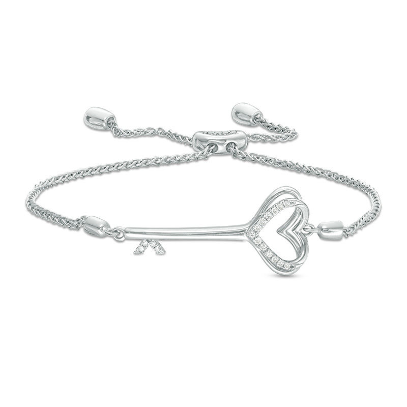 Vera Wang Love Collection 1/15 CT. T.W. Diamond Heart-Top Key Bolo Bracelet in Sterling Silver - 8.5"