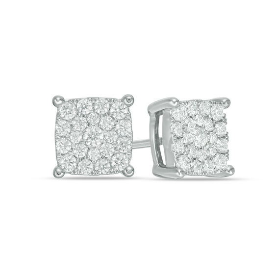 1/2 CT. T.w. Composite Diamond Cushion Frame Stud Earrings in 10K White Gold