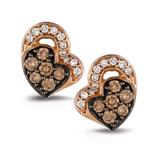 Le Vian Chocolate Diamonds 1 4 Ct T W Diamond Double Heart Stud Le Vian Chocolate Diamonds 1 4 Ct T W Diamond Double Heart Stud Earrings