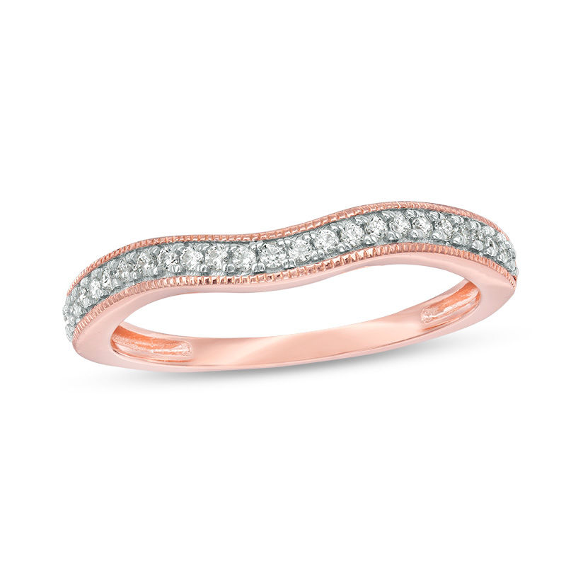 Main Image 1 of 1/6 CT. T.W. Diamond Vintage-Style Contour Wedding Band in 10K Rose Gold