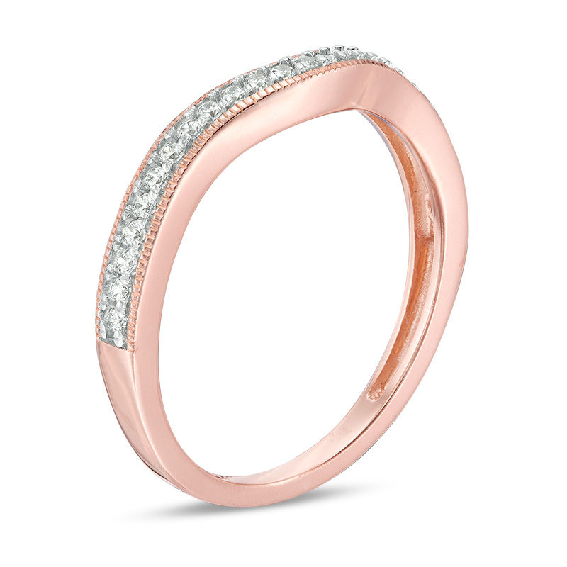 Main Image 2 of 1/6 CT. T.W. Diamond Vintage-Style Contour Wedding Band in 10K Rose Gold