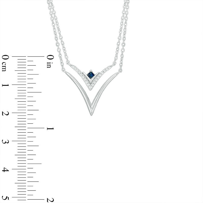 Main Image 2 of Vera Wang Love Collection Blue Sapphire and 1/15 CT. T.W. Diamond Double Strand Necklace in Sterling Silver - 19"