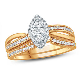1/3 CT. T.W. Composite Diamond Marquise Frame Vintage Style Split Shank Bridal Set in 10K Gold