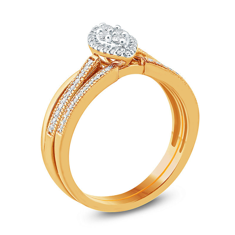 Main Image 2 of 1/3 CT. T.W. Composite Diamond Marquise Frame Vintage Style Split Shank Bridal Set in 10K Gold