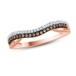 1/4 CT. T.W. Champagne and White Diamond Split Contour Band in 10K Rose Gold with Black Rhodium