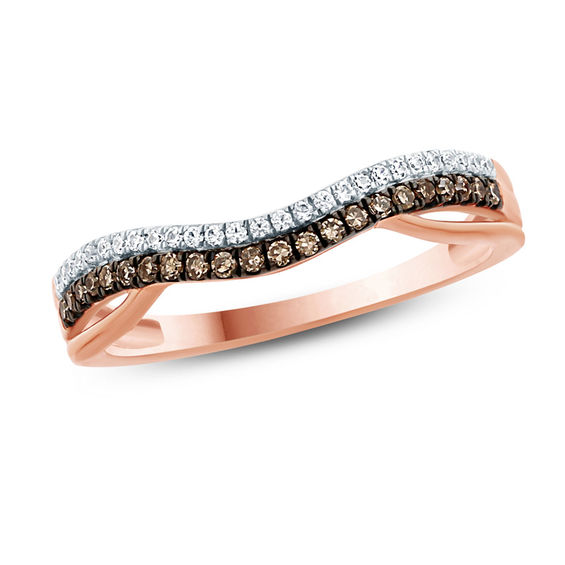 1/4 CT. T.w. Champagne and White Diamond Split Contour Band in 10K Rose Gold with Black Rhodium