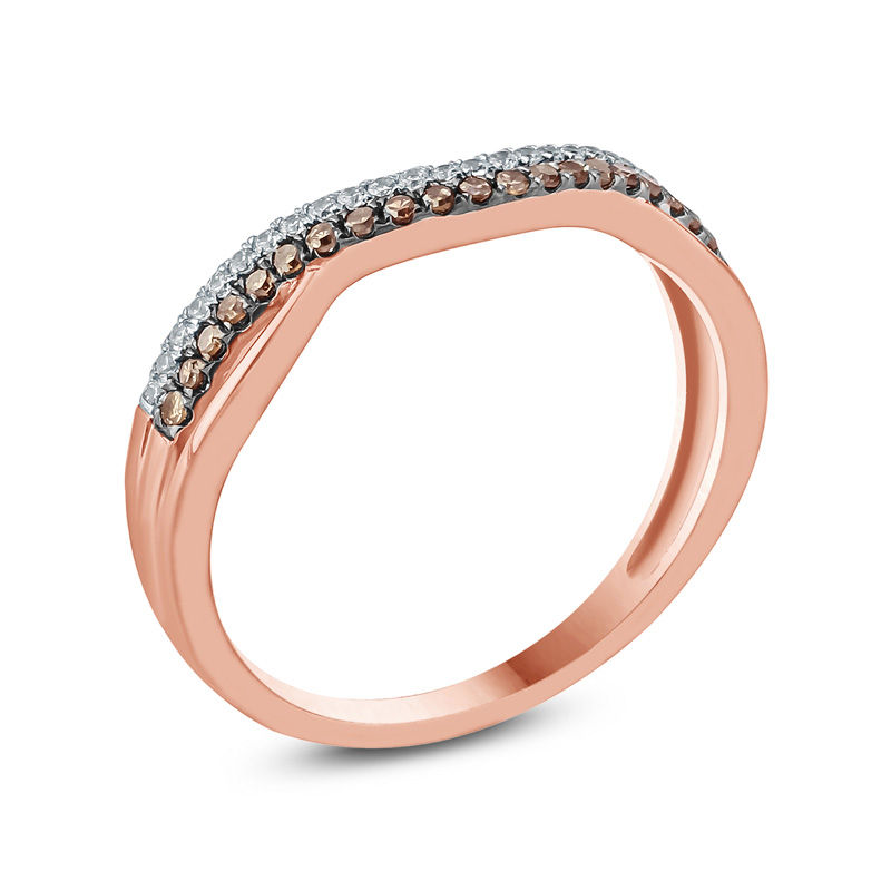 Main Image 2 of 1/4 CT. T.W. Champagne and White Diamond Split Contour Band in 10K Rose Gold with Black Rhodium