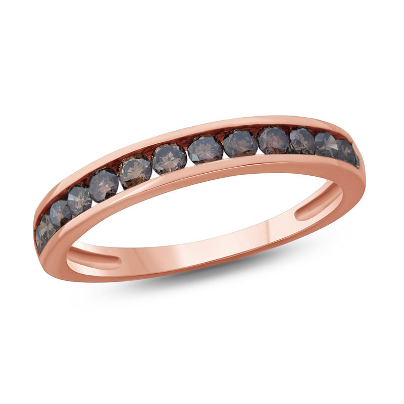 1/2 CT. T.W. Champagne Diamond Channel-Set Anniversary Band in 10K Rose Gold with Black Rhodium