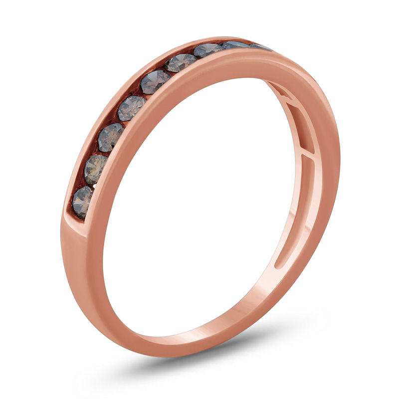 Main Image 2 of 1/2 CT. T.W. Champagne Diamond Channel-Set Anniversary Band in 10K Rose Gold with Black Rhodium