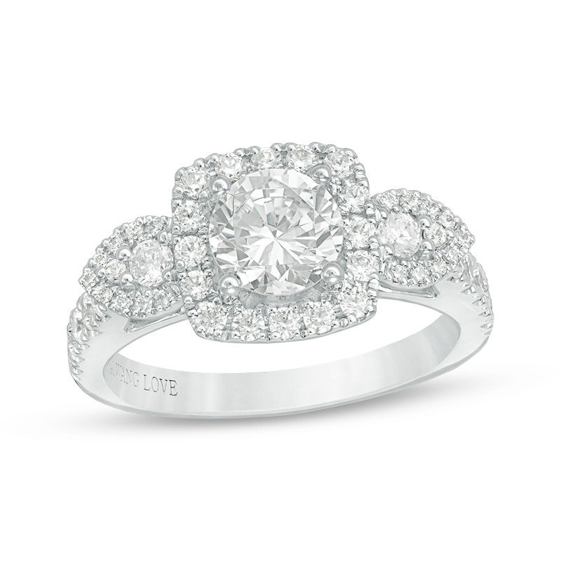 Main Image 1 of Vera Wang Love Collection 1-3/4 CT. T.W. Diamond Frame Three Stone Engagement Ring in 14K White Gold