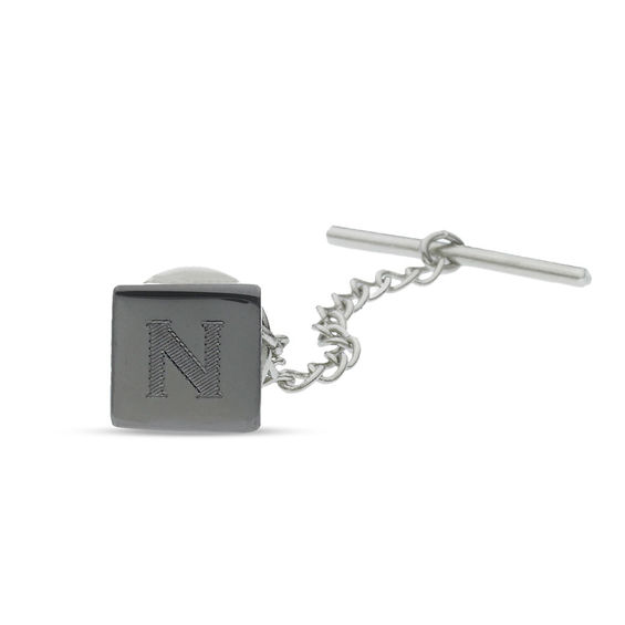 Men's Engravable Square Tie Tack in Brass with Gunmetal Grey Electroplate (1 Initial)