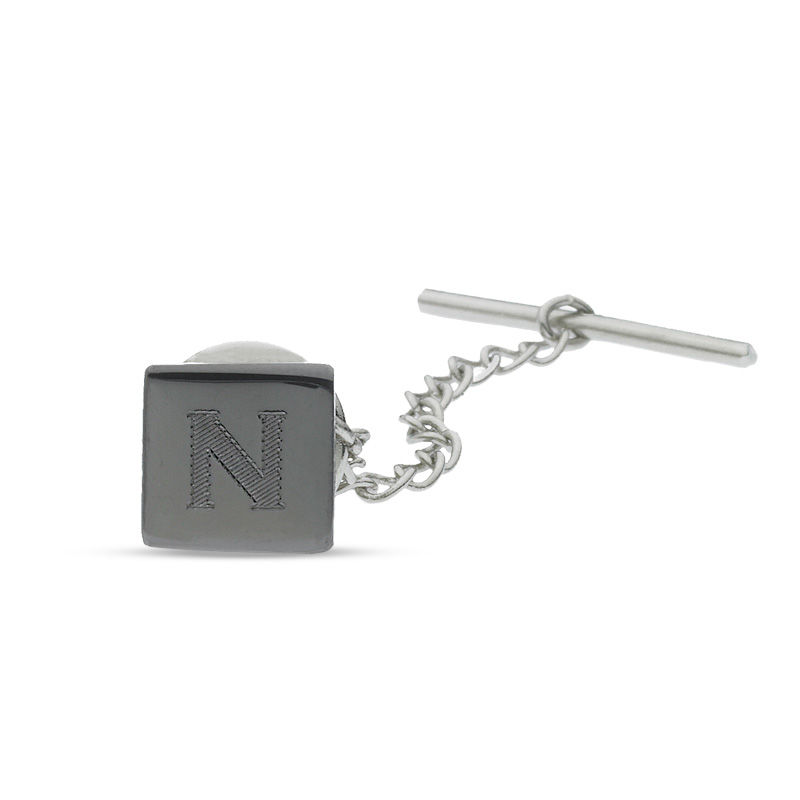 Main Image 1 of Men's Engravable Square Tie Tack in Brass with Gunmetal Grey Electroplate (1 Initial)