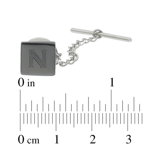 Men's Engravable Square Tie Tack in Brass with Gunmetal Grey Electroplate (1 Initial)