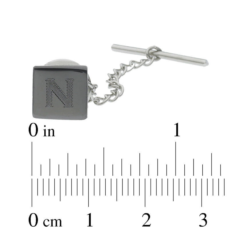 Main Image 2 of Men's Engravable Square Tie Tack in Brass with Gunmetal Grey Electroplate (1 Initial)