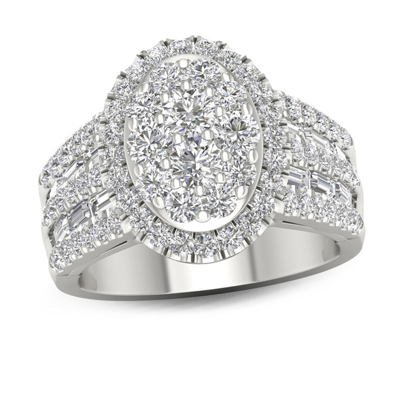 2 1 5 Ct T W Composite Diamond Oval Frame Ring In 14k White Gold T W Composite Diamond Oval Frame Ring In 14k White Gold