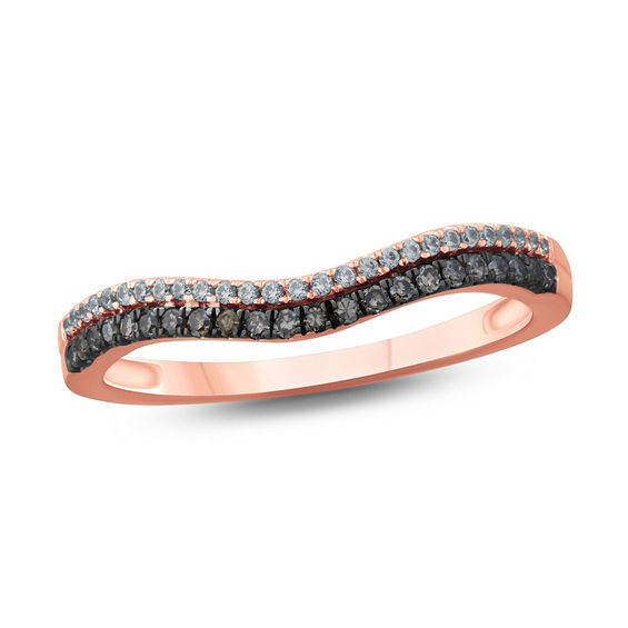 1/5 CT. T.w. Champagne and White Diamond Contour Anniversary Band in 10K Rose Gold with Black Rhodium