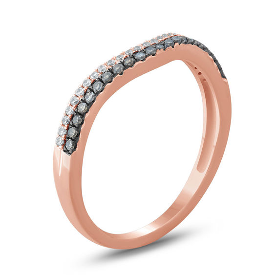 1/5 CT. T.w. Champagne and White Diamond Contour Anniversary Band in 10K Rose Gold with Black Rhodium