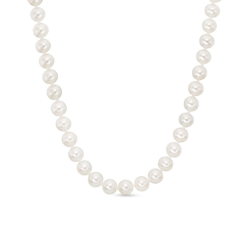 Vera Wang Love Collection 6.5 - 7.0mm Cultured Freshwater Pearl 1/15 CT. T.W. Diamond Strand Necklace in Sterling Silver