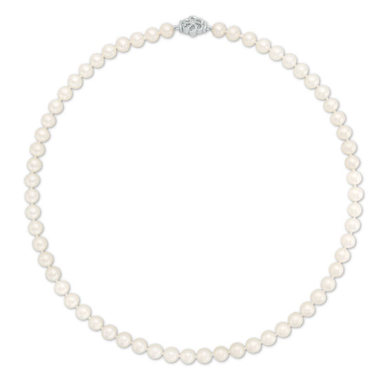 Vera Wang Love Collection 6.5-7.0mm Freshwater Cultured Pearl 1/15 CT. T.w. Diamond Strand Necklace in Sterling Silver