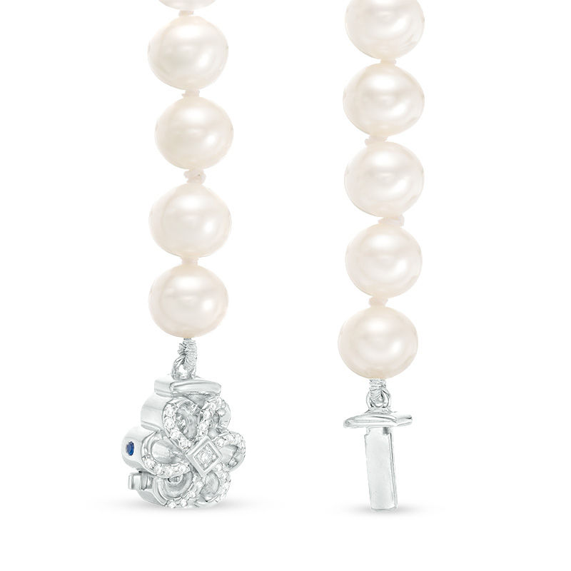 Vera Wang Love Collection 6.5 - 7.0mm Cultured Freshwater Pearl 1/15 CT. T.W. Diamond Strand Necklace in Sterling Silver