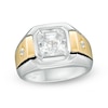 Thumbnail Image 0 of Men's 9.0mm Asscher-Cut Lab-Created White Sapphire Ring in Sterling Silver and 10K Gold