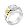 Thumbnail Image 1 of Men's 9.0mm Asscher-Cut Lab-Created White Sapphire Ring in Sterling Silver and 10K Gold