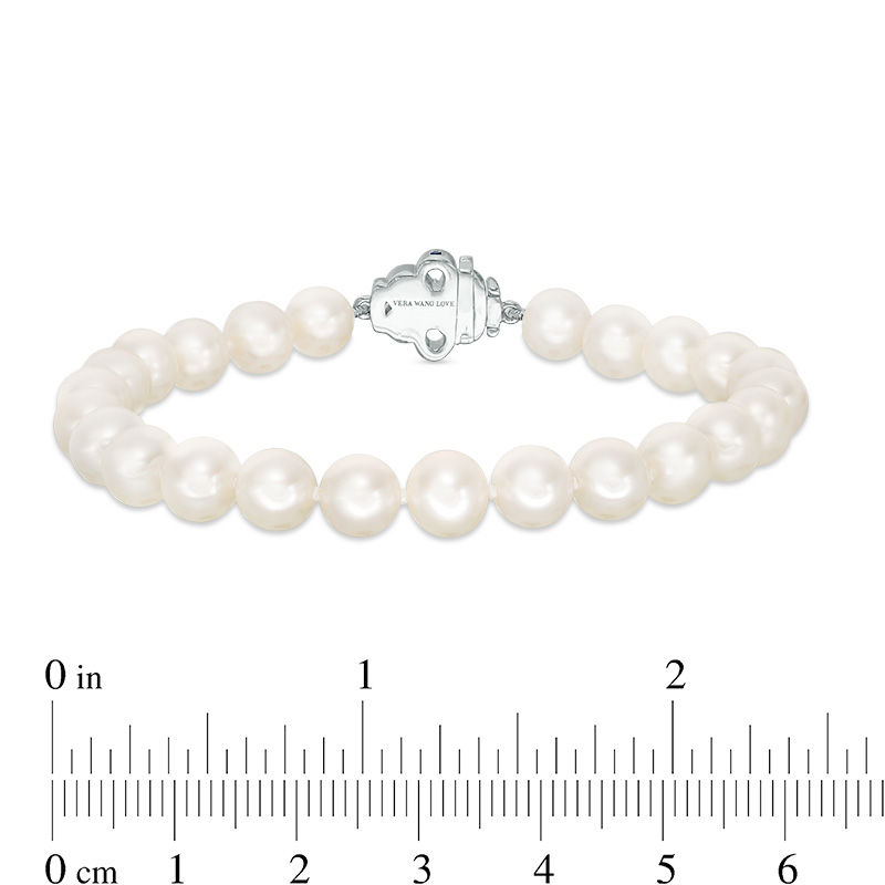 Vera Wang Love Collection 6.5-7.0mm Cultured Freshwater Pearl  1/15 CT. T.W. Diamond Strand Bracelet in Sterling Silver