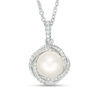 Thumbnail Image 0 of Vera Wang Love Collection 8.0 - 8.5mm Cultured Freshwater Pearl 1/8 CT.T.W. Diamond Pendant in Sterling Silver  -  19"