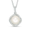 Thumbnail Image 1 of Vera Wang Love Collection 8.0-8.5mm Freshwater Cultured Pearl 1/8 CT.T.W. Diamond Pendant in Sterling Silver - 19"