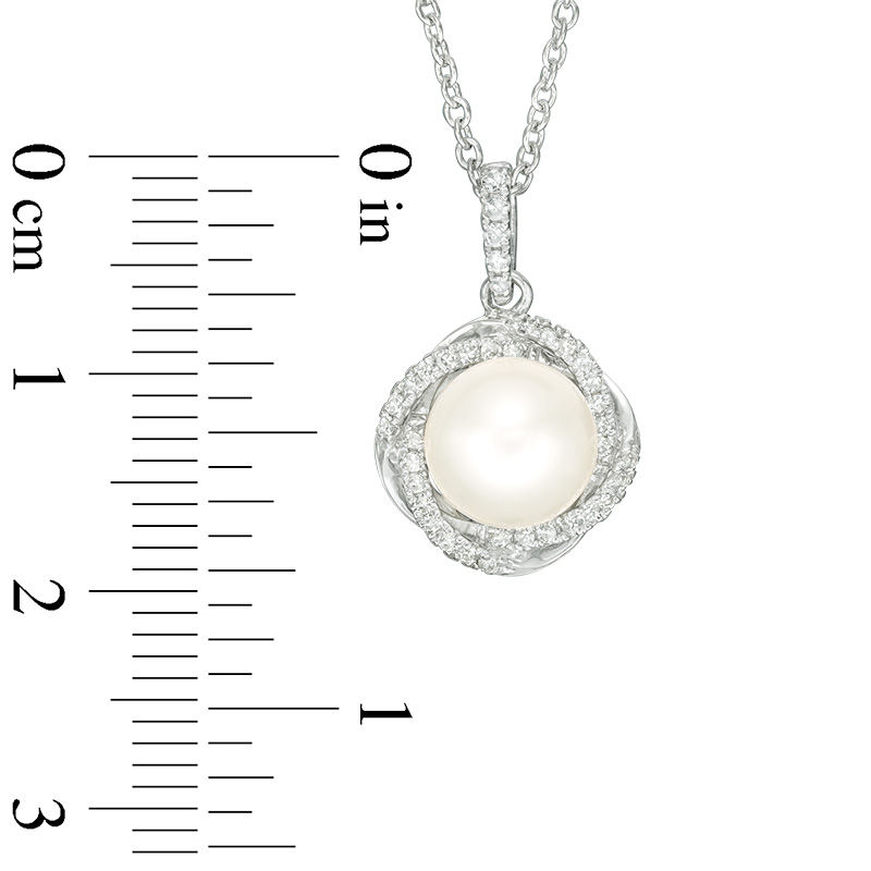 Main Image 3 of Vera Wang Love Collection 8.0-8.5mm Freshwater Cultured Pearl 1/8 CT.T.W. Diamond Pendant in Sterling Silver - 19"