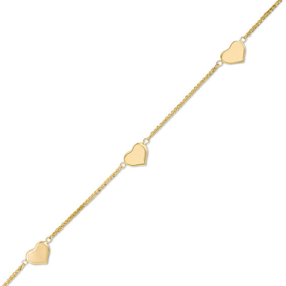 Triple Heart Station Bracelet in 10K Gold - 7.5"