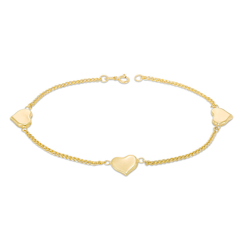 10K tri gold heart shaped charm bracelet - Gem