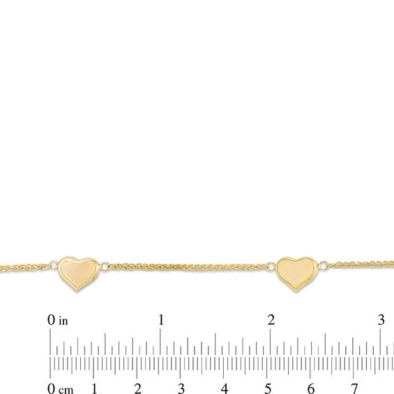 Triple Heart Station Bracelet in 10K Gold - 7.5"