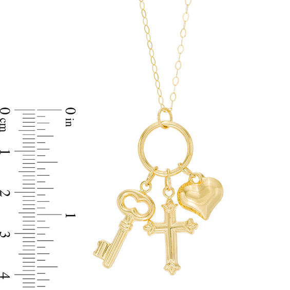 Heart, Cross and Key Charm Pendant in 10K Gold
