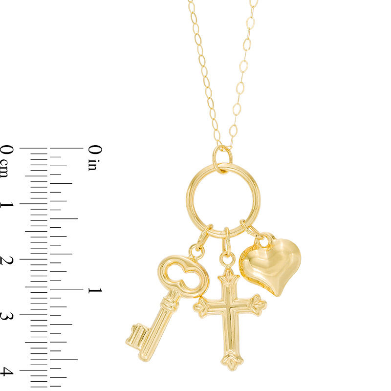 Main Image 2 of Heart, Cross and Key Charm Pendant in 10K Gold